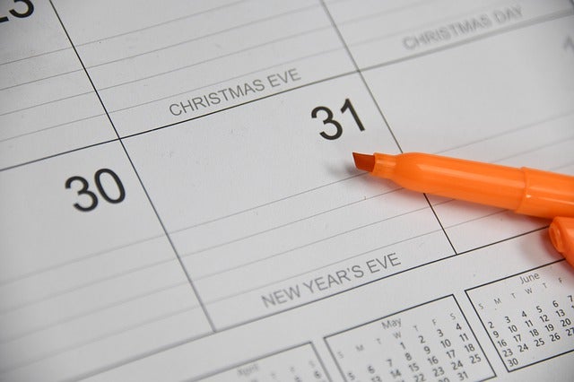 Calendar with December 31 circled