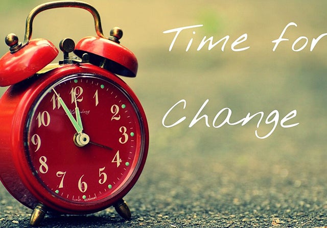 Red alarm clock shows 11 pm next to the words Time for Change