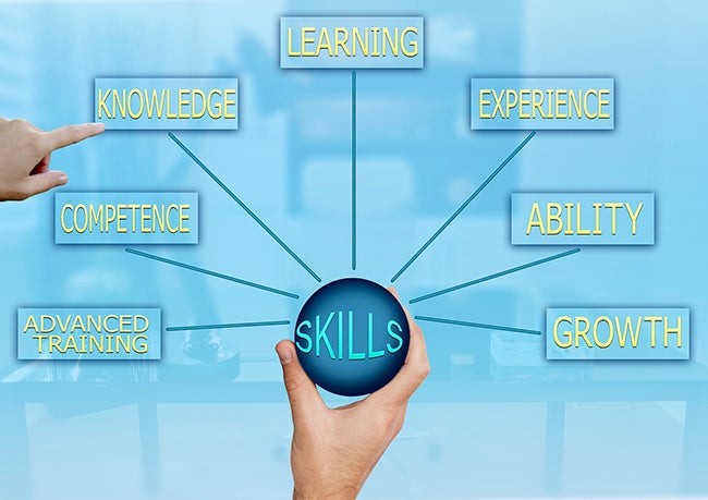 Graphic connecting skills to knowledge, learning, competence, experience