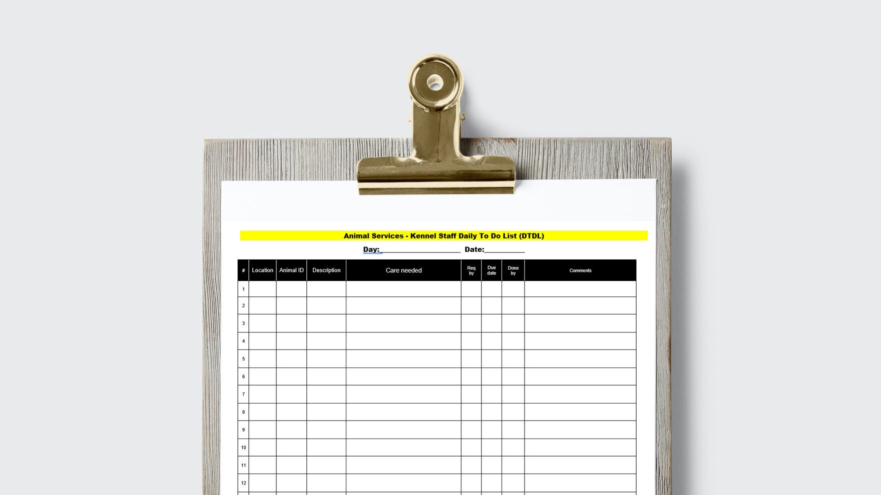 Blank daily rounds form on a clipboard