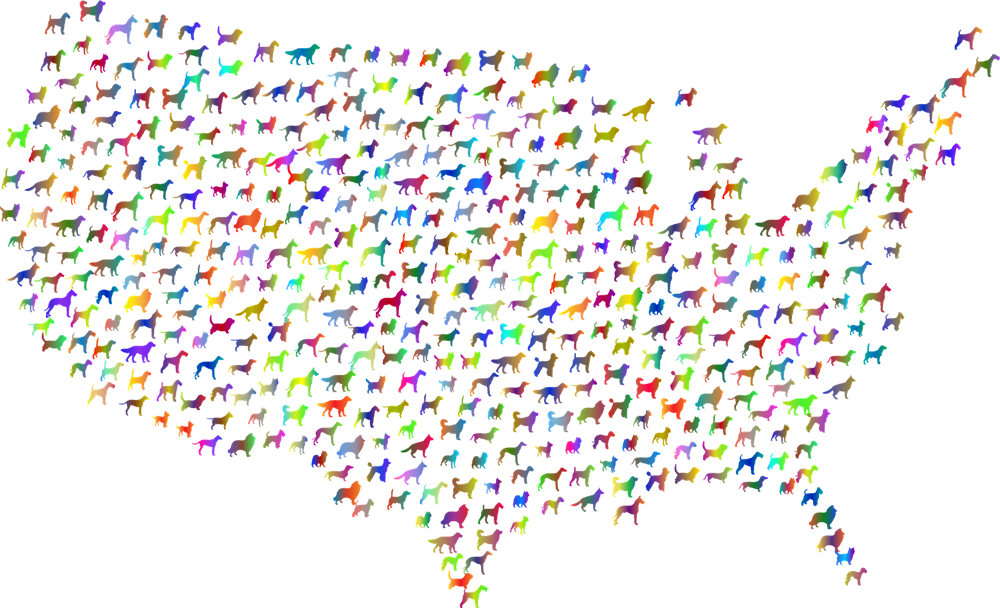 Various dog breed shapes make up the shape of the Untied States
