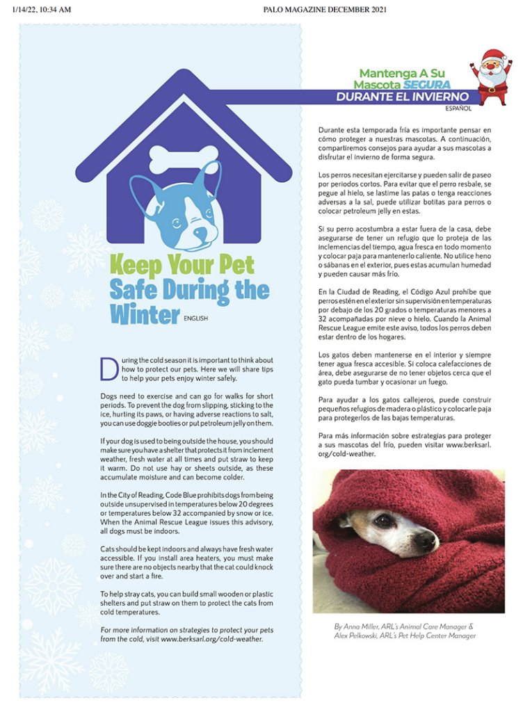 Animal Rescue League of Berks County translated newsletter