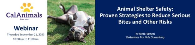 Webinar – 9/21/23 – Animal Shelter Safety: Proven Strategies to Reduce Serious Bites and Other Risks -CalAnimals