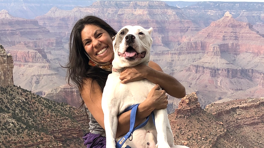 Dianne Prado, Founder and President of the Housing Equity & Advocacy Resource Team (HEART LA), with her dog