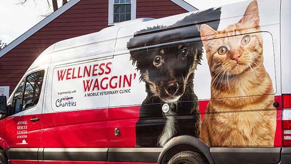 The mobile unit for Animal Rescue League of Boston's Wellness Waggin' program